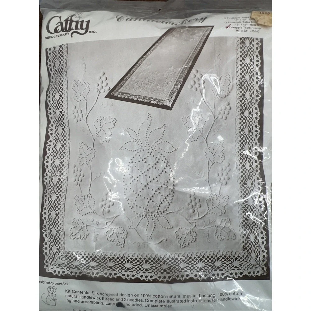 Vtg New Cathy Needlecraft Candlewickery Pineapple Table Runner Kit 16x52 Sealed